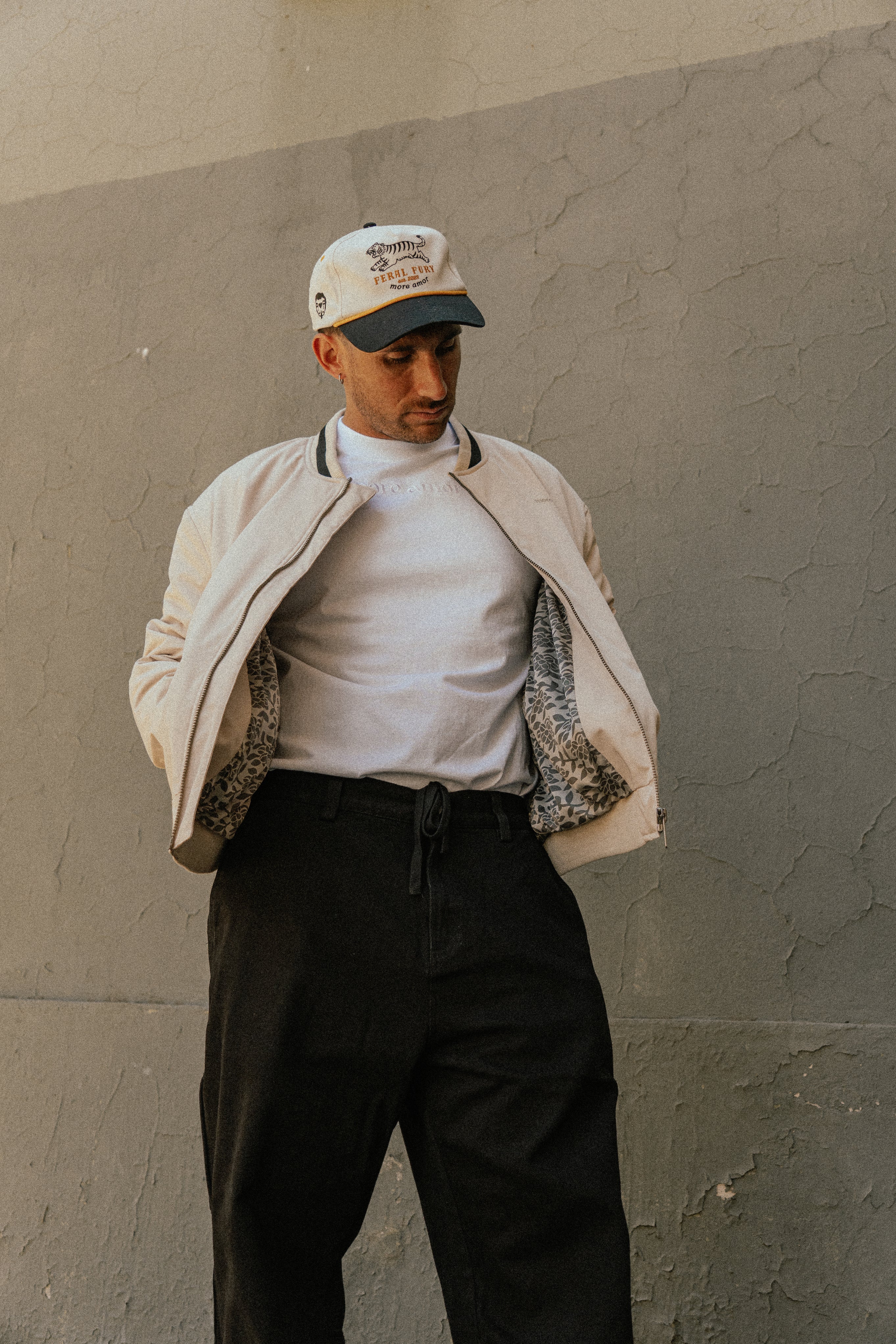 Bomber Jacket Floral Pattern Ecru | Cata Ciro