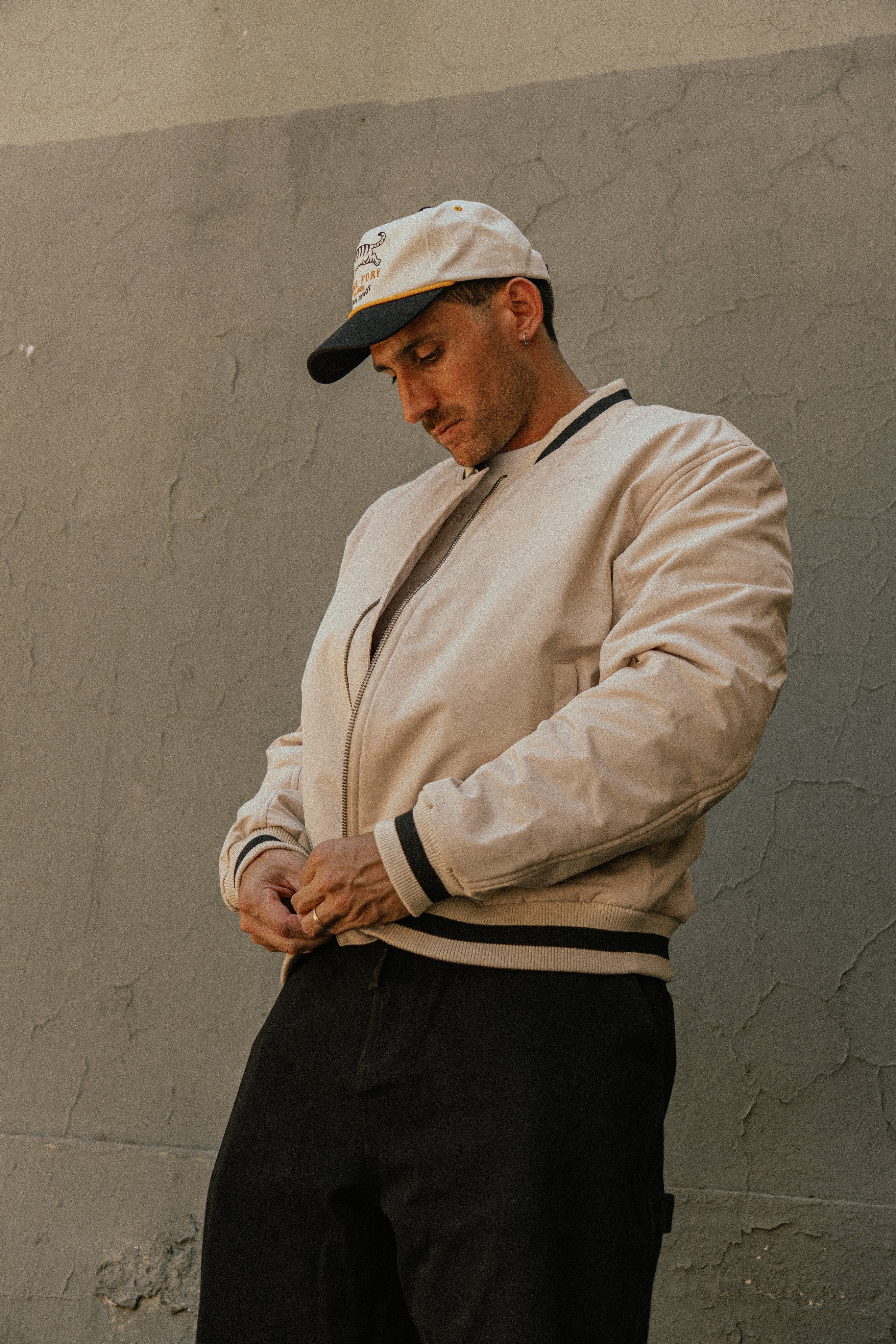 Bomber Jacket Floral Pattern Ecru | Cata Ciro