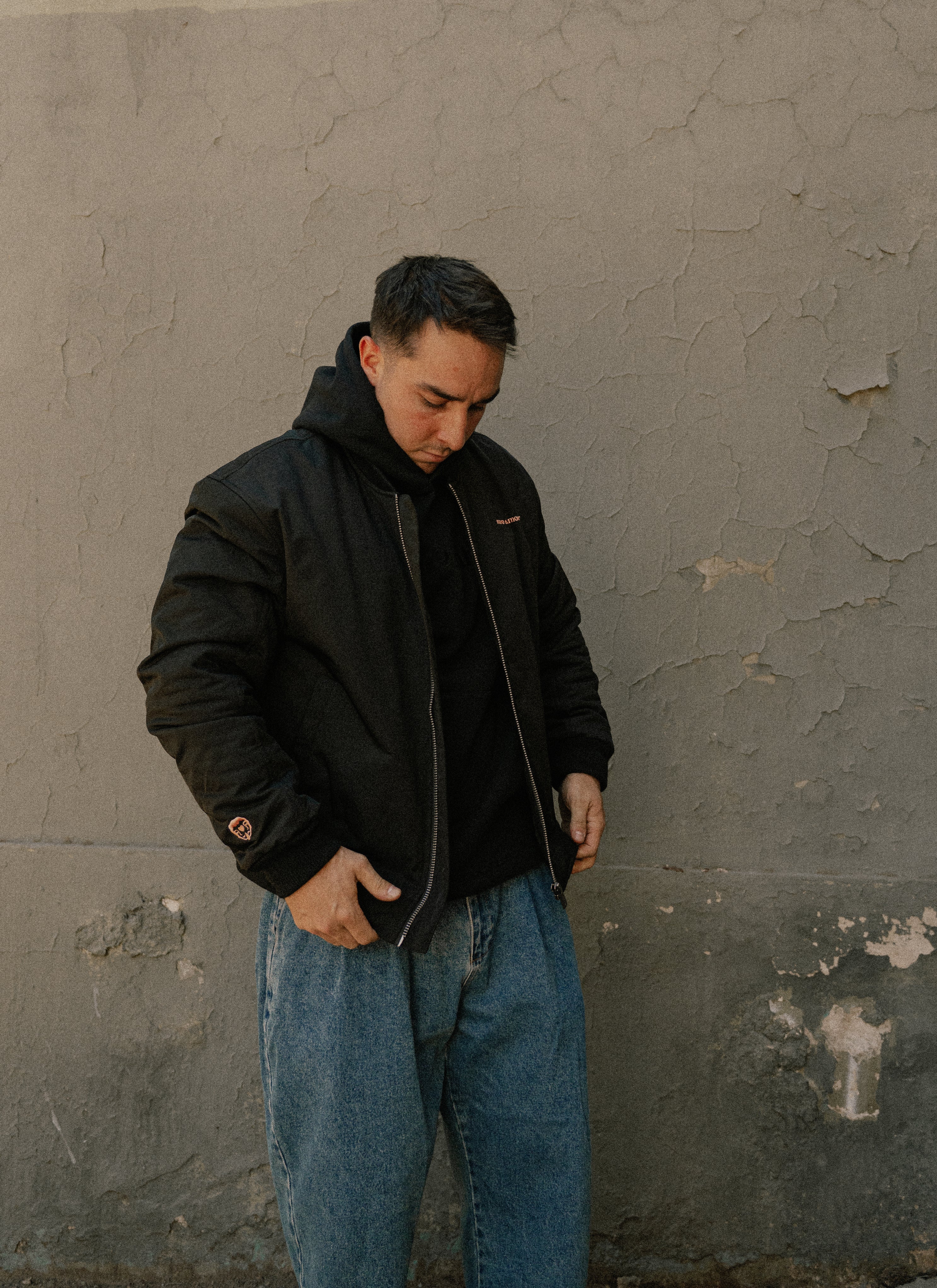 Bomber Jacket Crane Negro | Intemperie