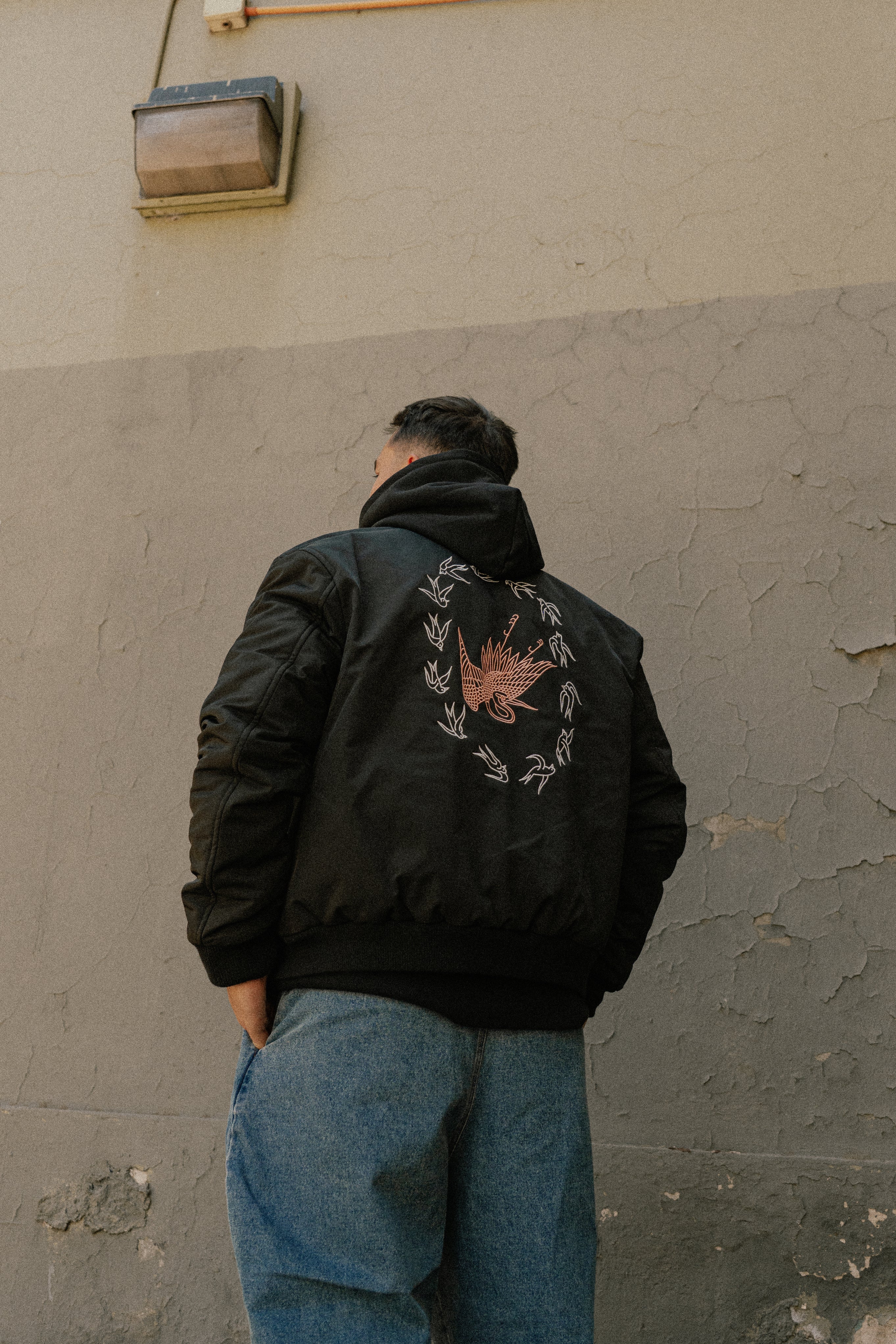 Bomber Jacket Crane Negro | Intemperie