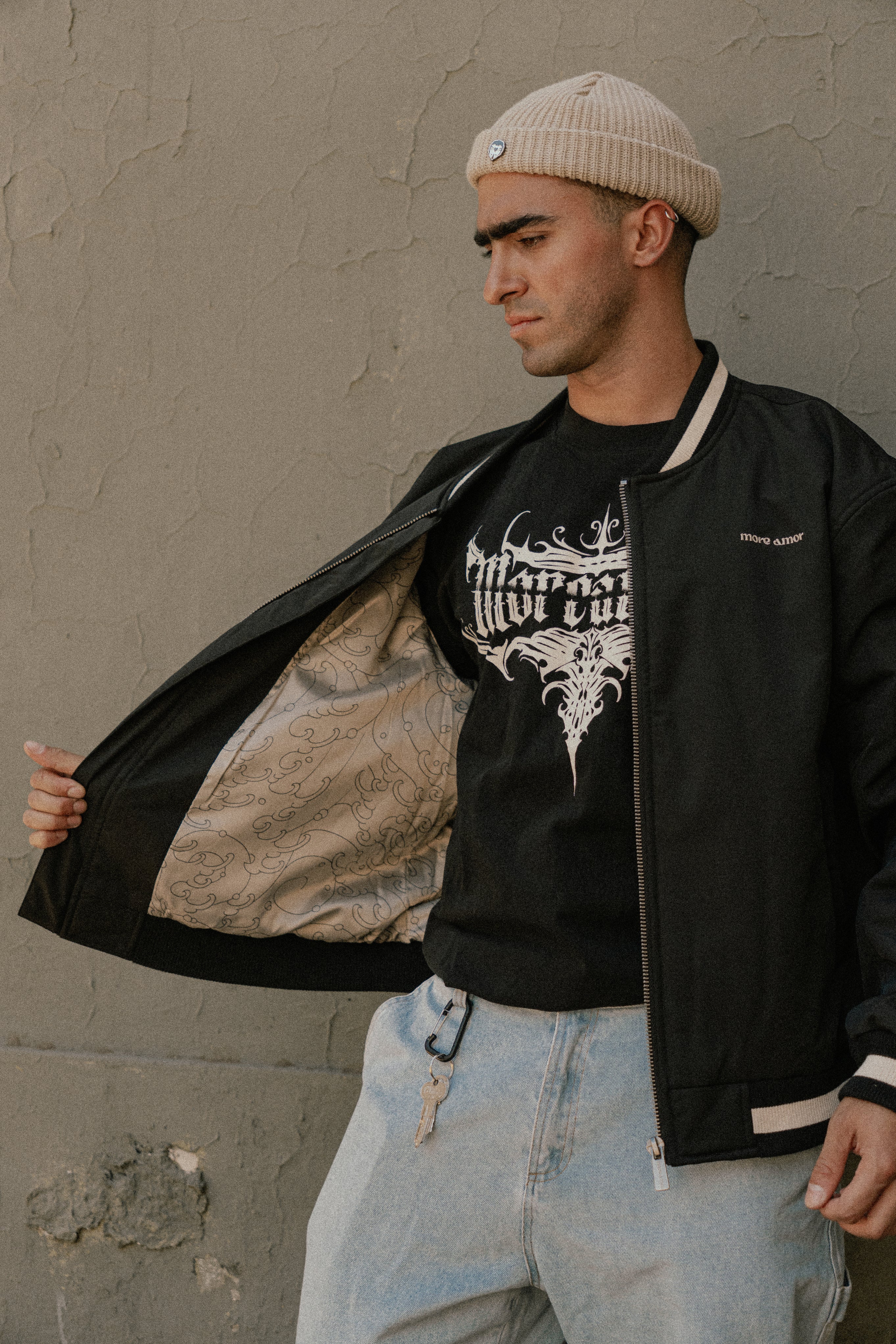 Bomber Jacket Japanese Waves Negro | Pablo Esquivel