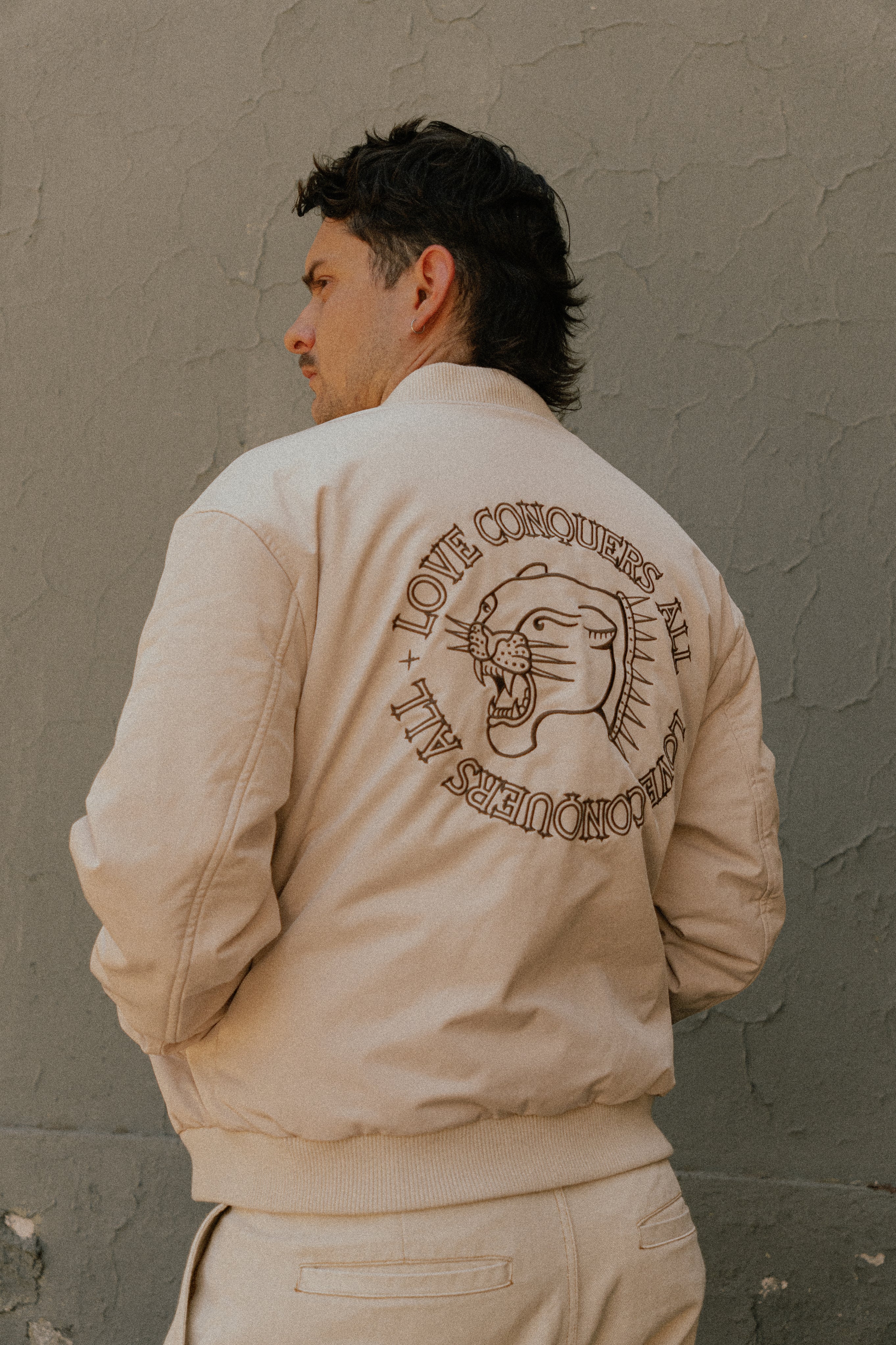 Bomber Jacket Love Conquers All Ecru | DimeDarko