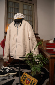 Bomber Jacket Floral Pattern Ecru | Cata Ciro