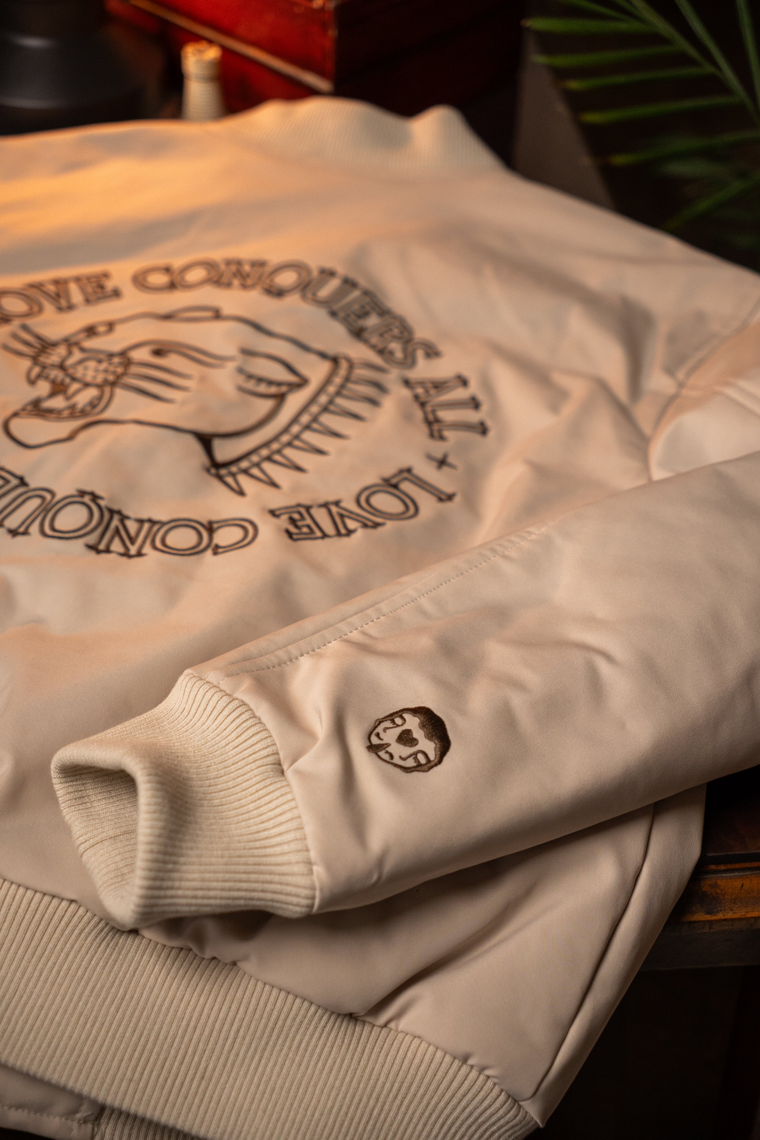 Bomber Jacket Love Conquers All Ecru | DimeDarko