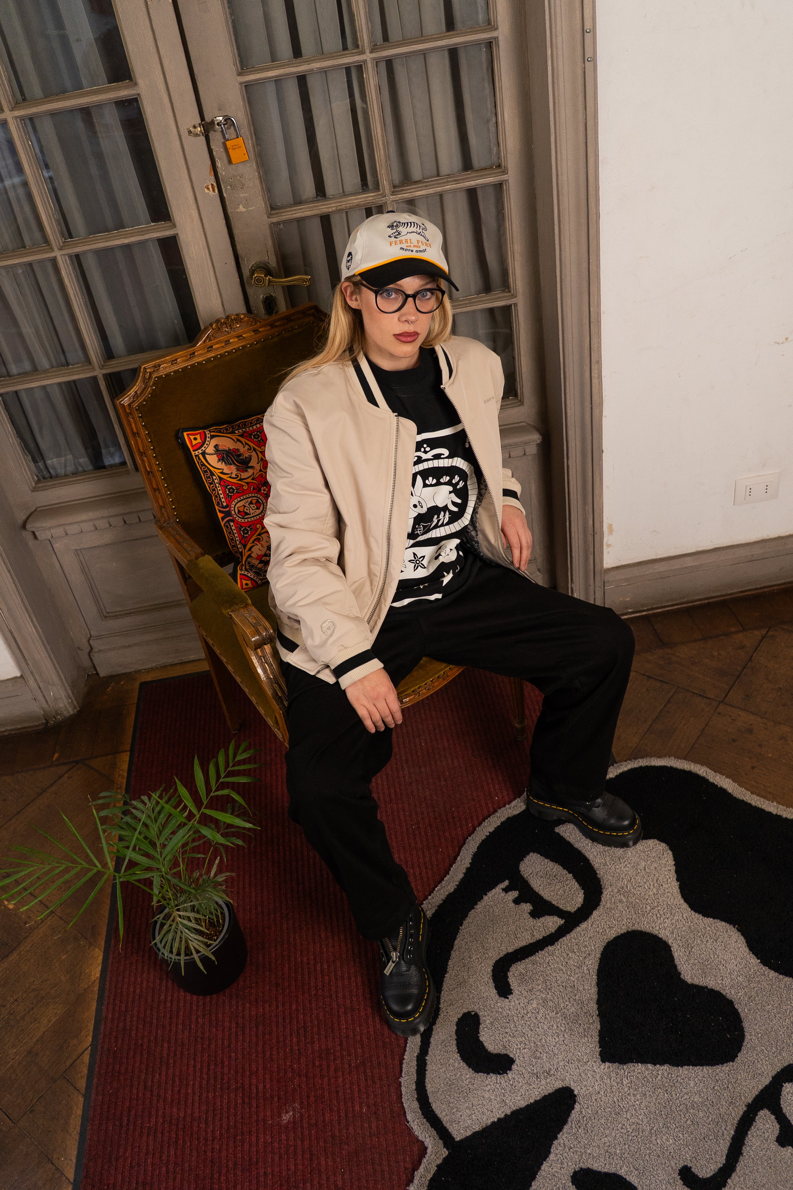 Bomber Jacket Floral Pattern Ecru | Cata Ciro