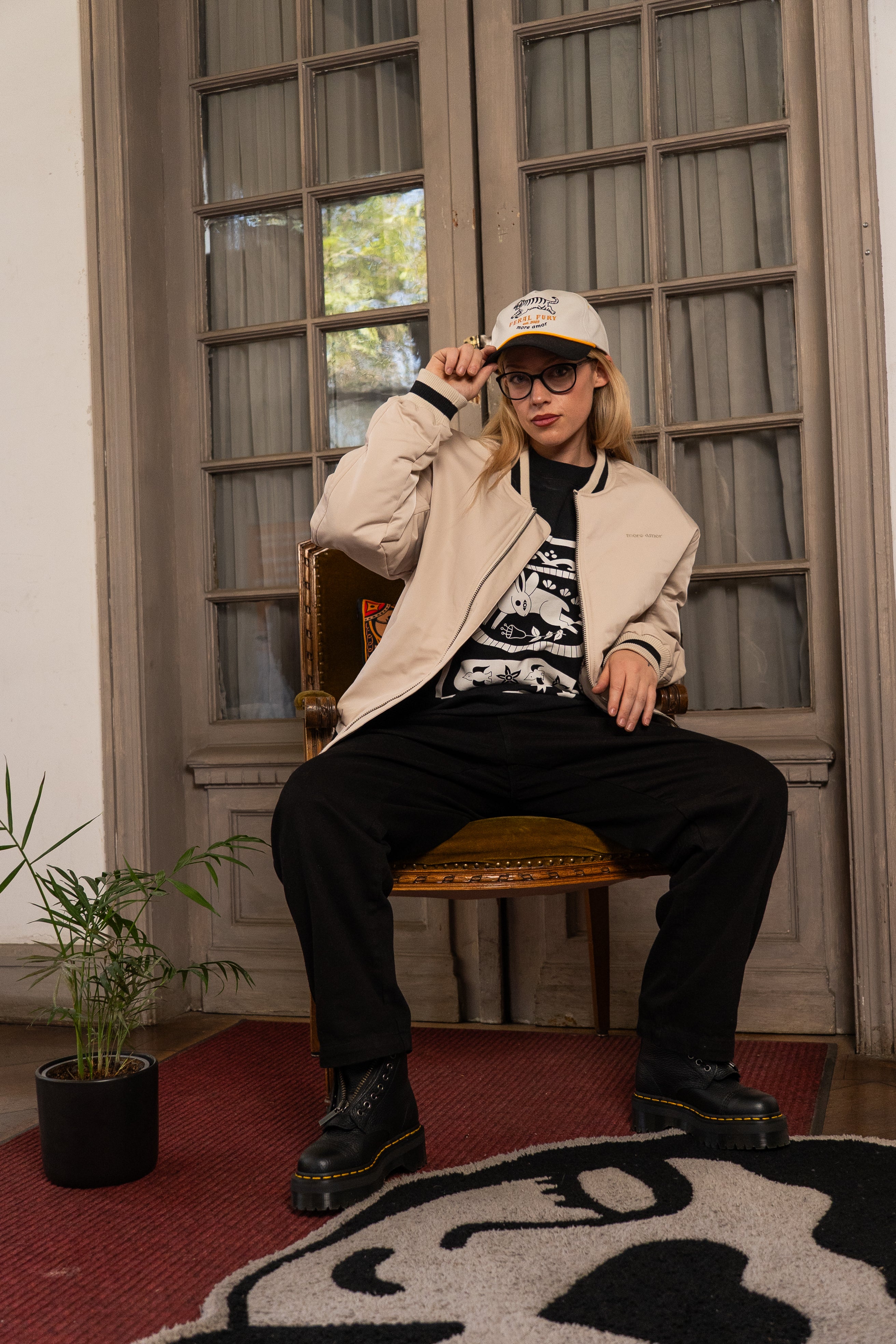 Bomber Jacket Floral Pattern Ecru | Cata Ciro