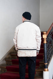 Bomber Jacket Floral Pattern Ecru | Cata Ciro