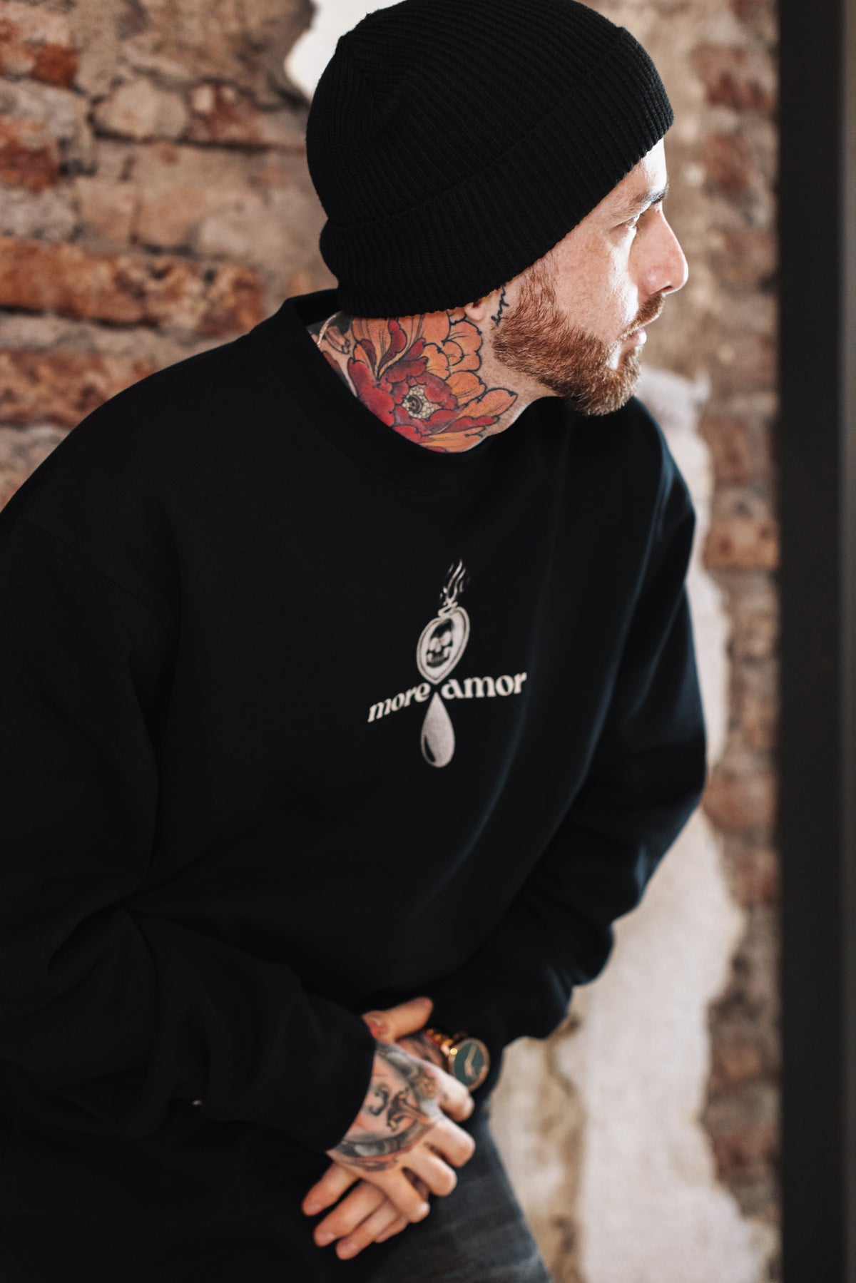 Polerón Crewneck sin Gorro Hombre Skull Negro | Max Costabal