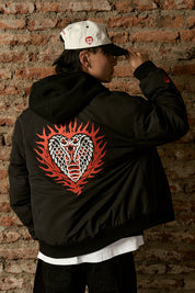 Chaqueta Bomber Flamed Cobra Negra Hombre | Jose Prieto