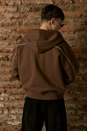 Polerón con Gorro Full Zipper Boxy Café Hombre | more amor