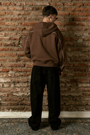 Polerón con Gorro Full Zipper Boxy Café Hombre | more amor