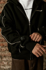 Polerón con Gorro Full Zipper Boxy Negro Hombre | more amor