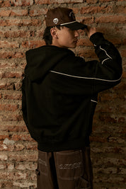 Polerón con Gorro Full Zipper Boxy Negro Hombre | more amor