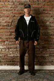 Polerón con Gorro Full Zipper Boxy Negro Hombre | more amor
