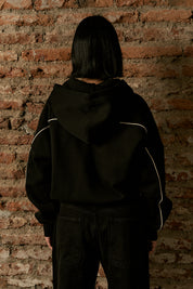 Polerón con Gorro Full Zipper Boxy Negro Mujer | more amor