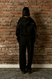 Polerón con Gorro Full Zipper Boxy Negro Mujer | more amor