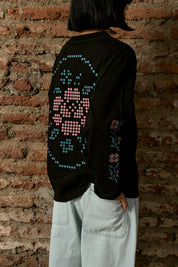 Polera ML Crochet Rose Negra Mujer | Animalita