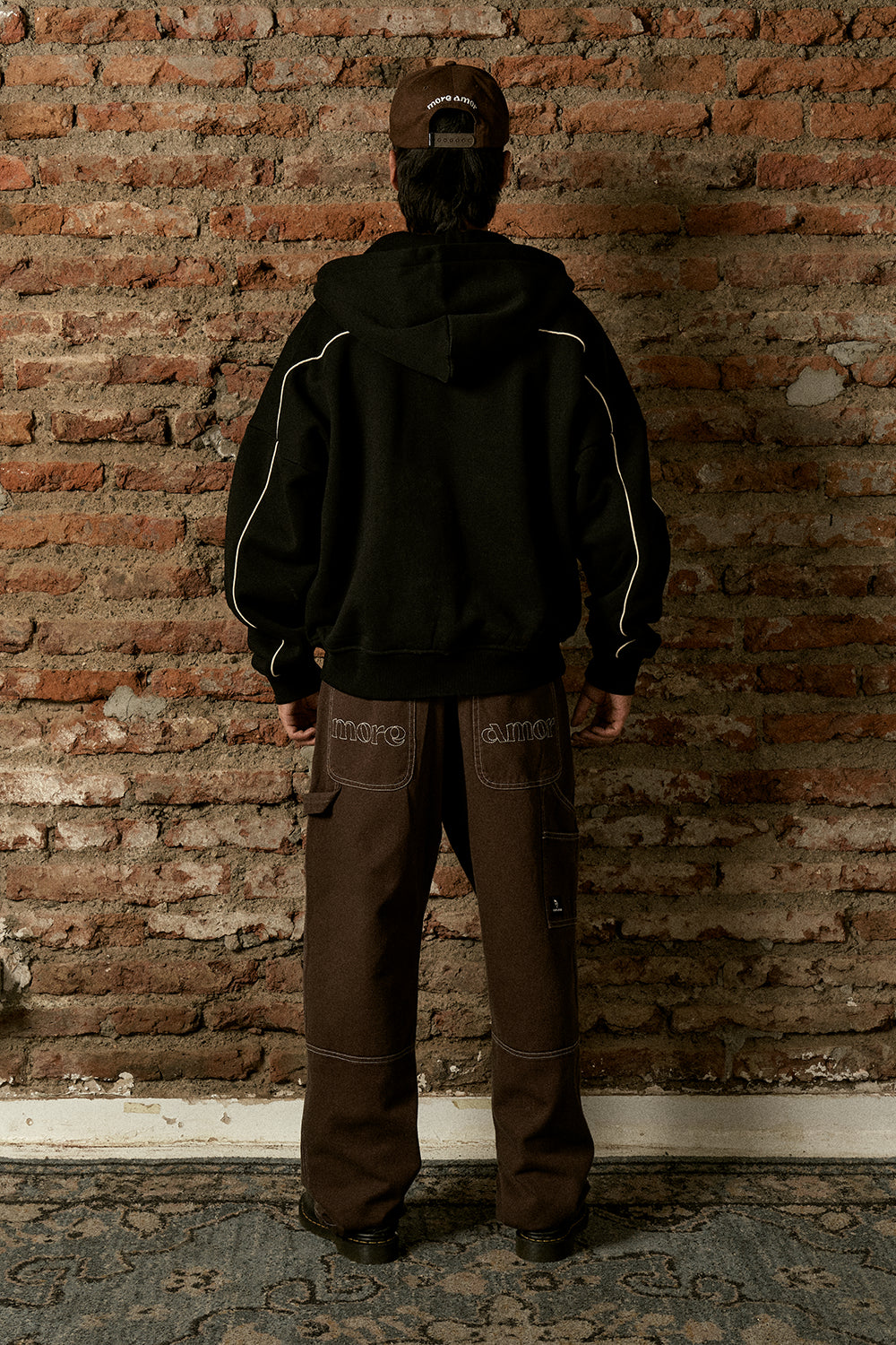 Polerón con Gorro Full Zipper Boxy Negro Hombre | more amor