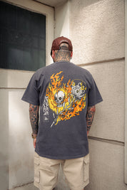 Polera Skull & Fire Gris | 3Sietes
