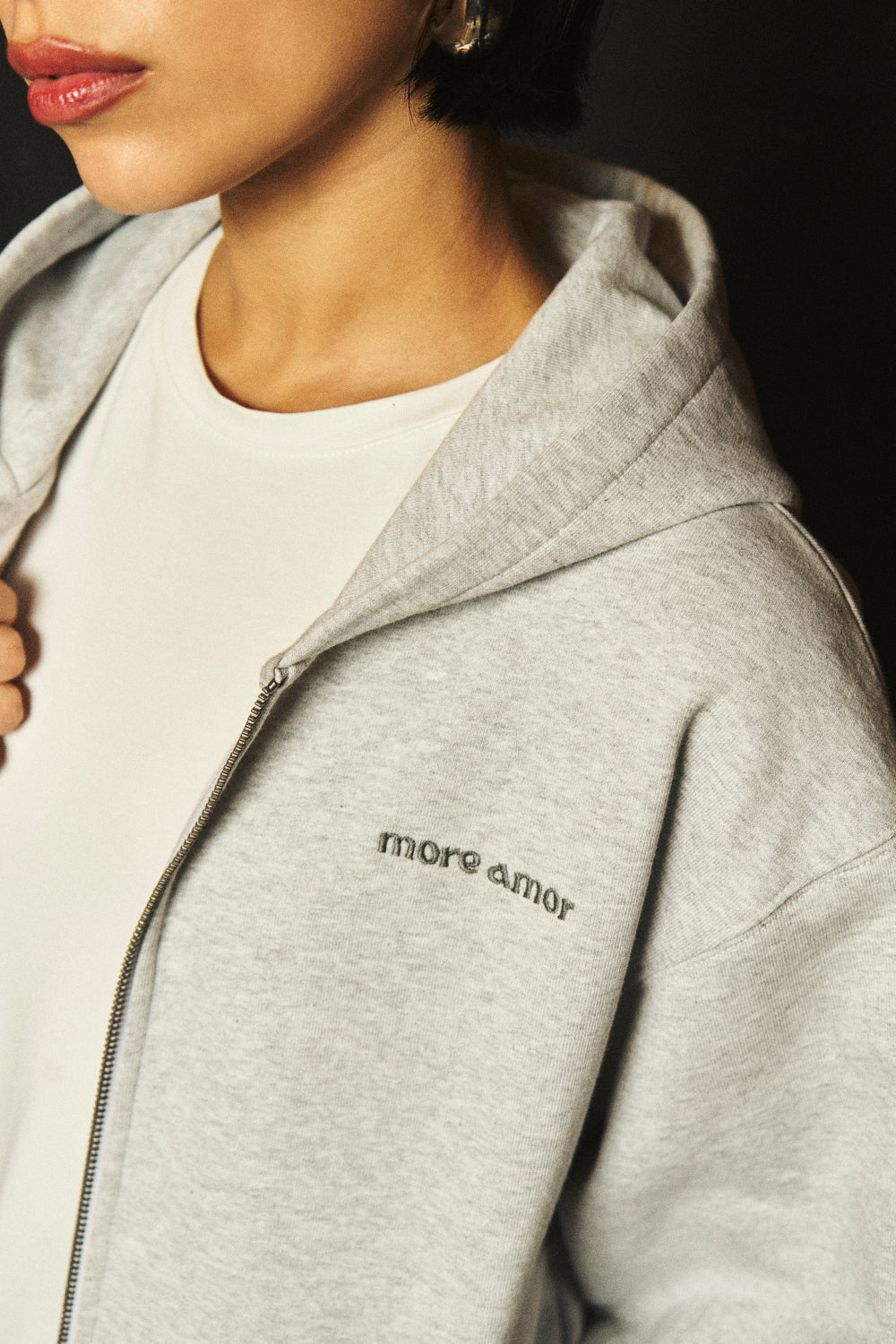 FullZip Polerón Con Gorro Gris Melange | more amor