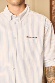 Camisa ML Classy Stripes Boxy Fit Celeste | more amor