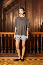 Polera FlowerPot Boxy Fit Gris Mujer | Clunes