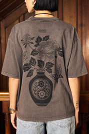 Polera FlowerPot Boxy Fit Gris Mujer | Clunes