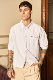 Camisa ML Classy Stripes Boxy Fit Celeste | more amor