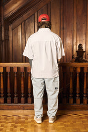 Camisa MC Classy Stripes Boxy Fit Celeste | more amor