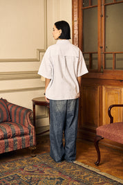 Camisa MC Classy Stripes Boxy Fit Celeste Mujer | more amor