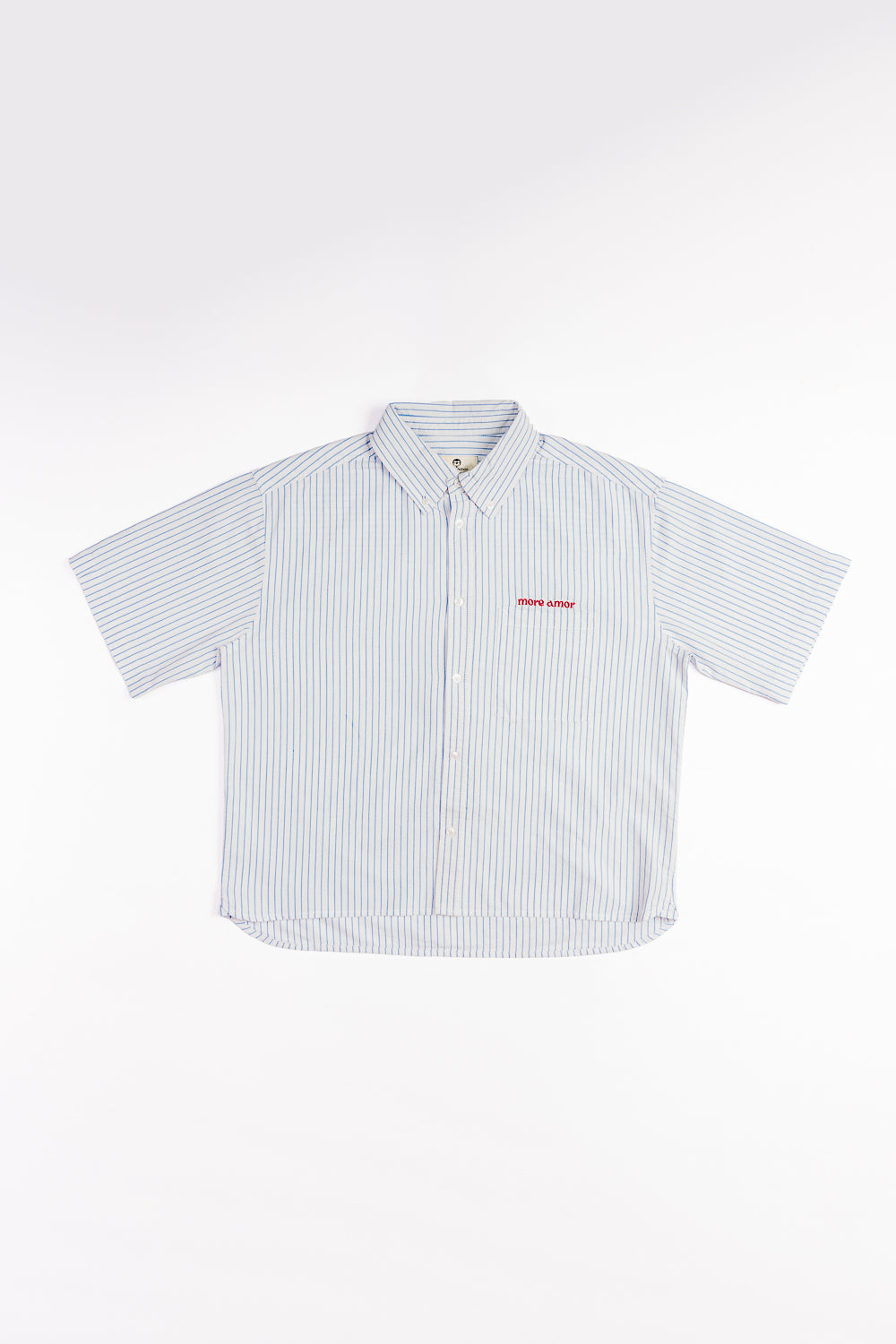 Camisa MC Classy Stripes Boxy Fit Celeste | more amor