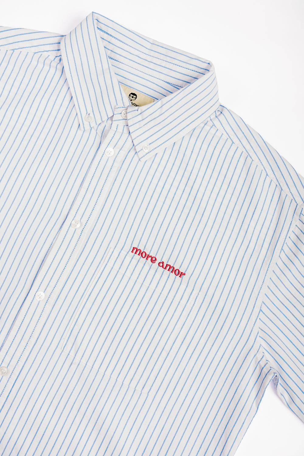 Camisa MC Classy Stripes Boxy Fit Celeste | more amor