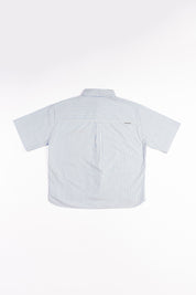 Camisa MC Classy Stripes Boxy Fit Celeste | more amor