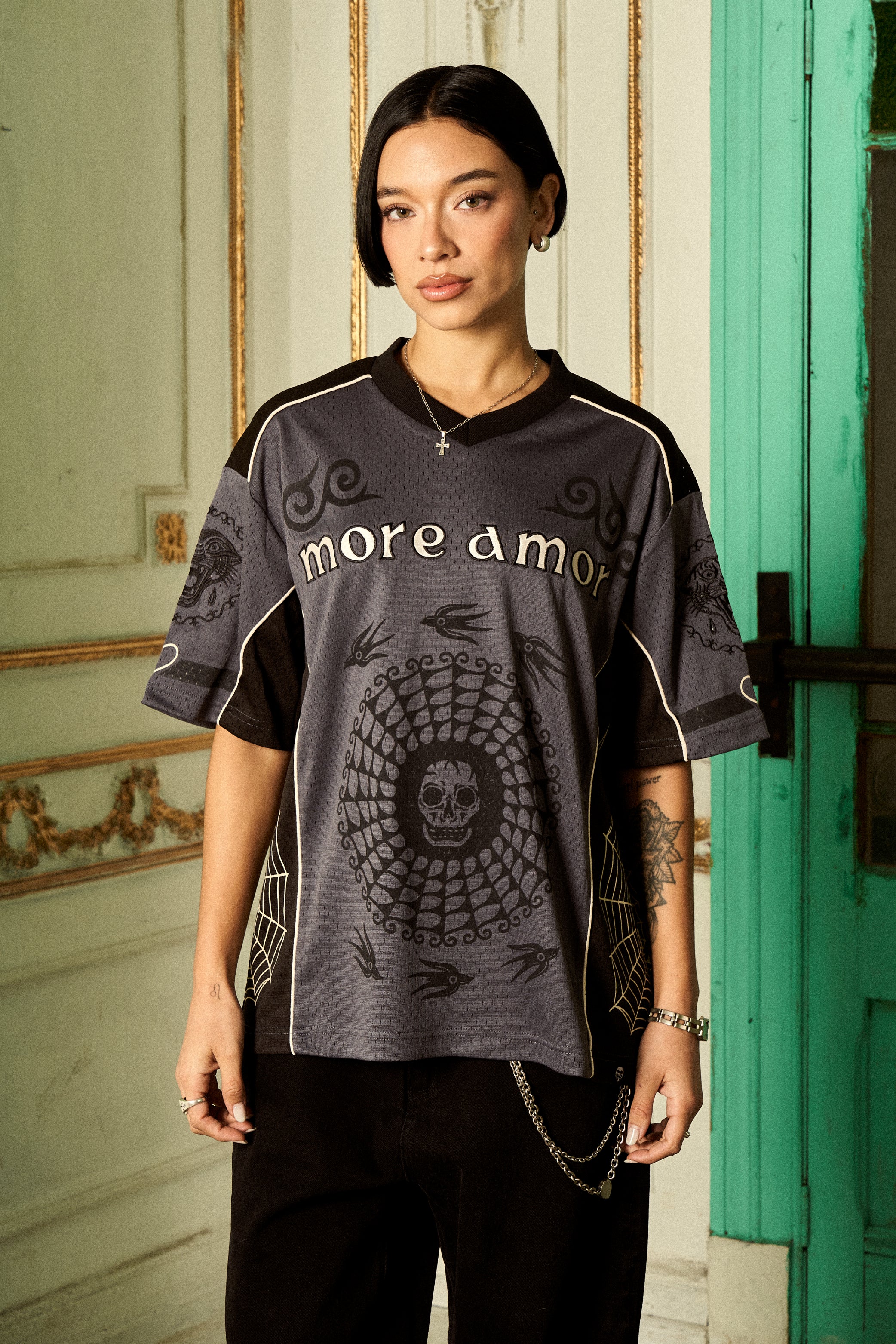 Polera Skull Web Gris Mujer | Frezsttt