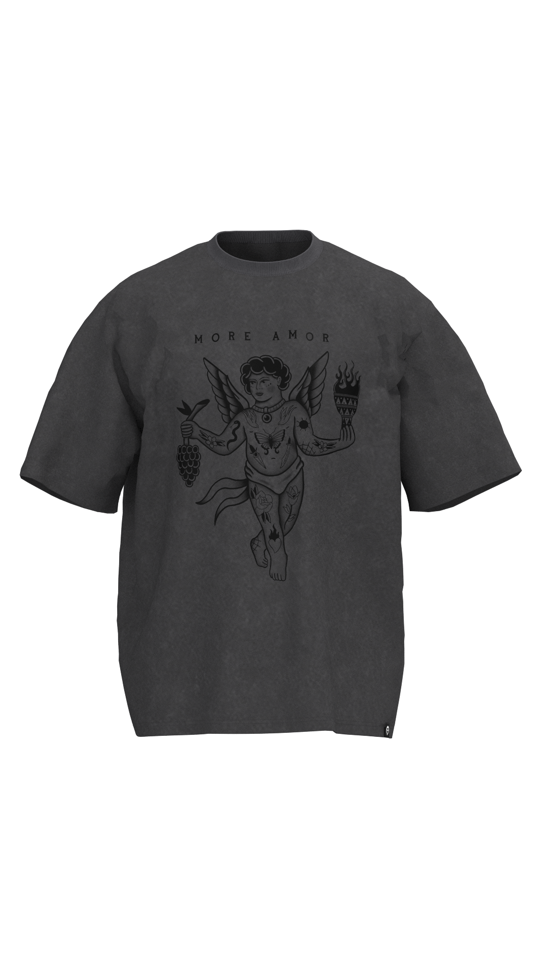 Polera Manga Corta 250gr Hombre Tattoed Angel Gris | Dimedarko