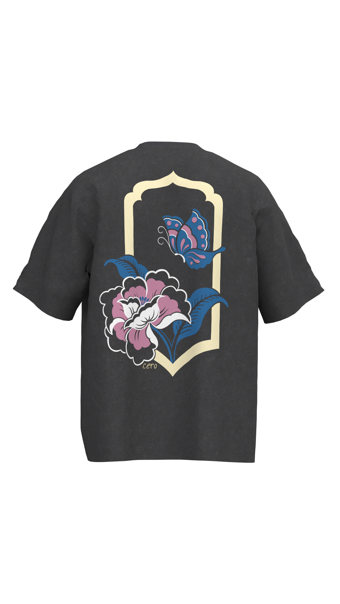 Polera Manga Corta 250gr Hombre Flower&amp;Butterfly Gris | Cerotatuajes